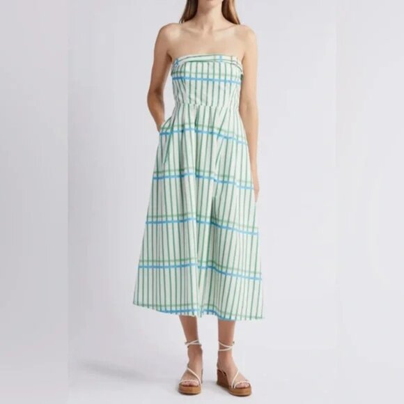 Du Paradis Marseille Stripe Strapless Fit & Flare Sundress Midi NWOT Size Small - Picture 1 of 9